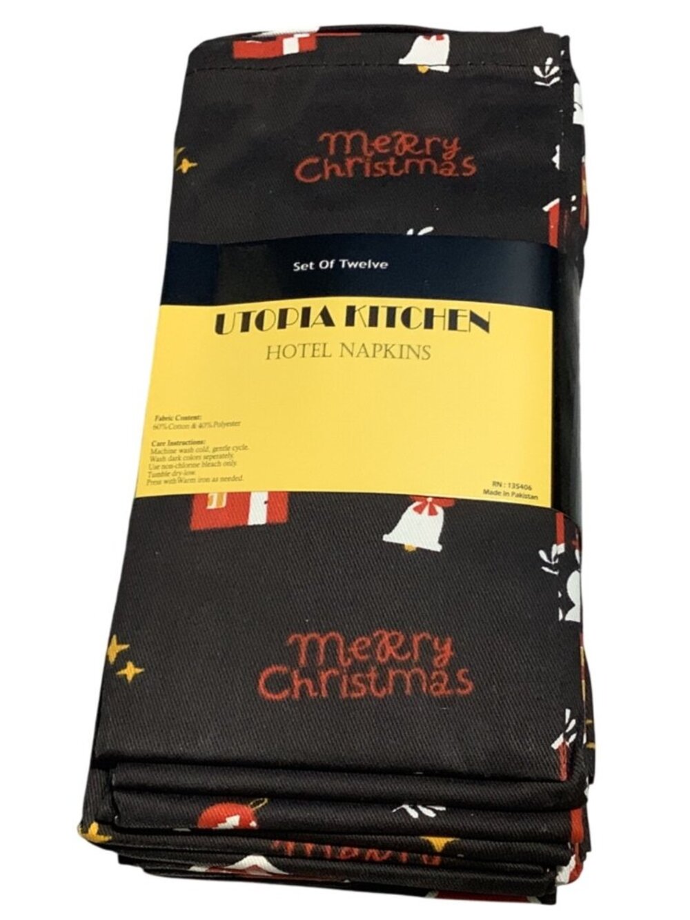 12 Utopia Kitchen Hotel Napkins Christmas Theme Cotton Blend Festive Print